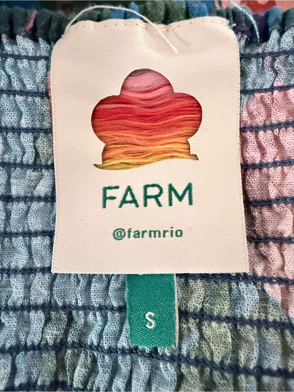 FARM Rio Blue Tropical Leopard Linen Blend Puff Sleeve Corset Top S
